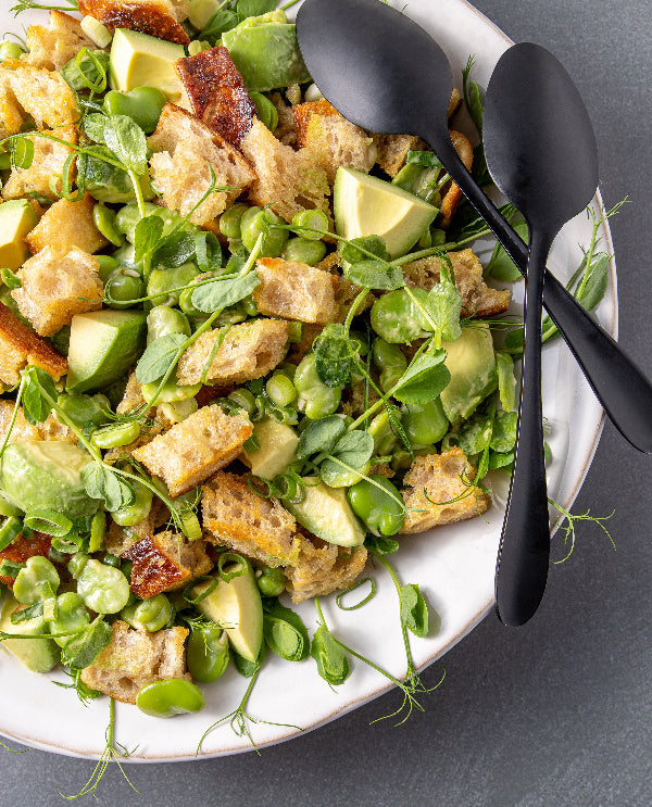 Broad bean and avocado panzanella