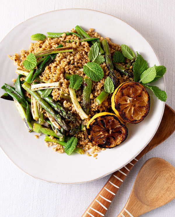 Freekeh, asparagus and spring onion salad